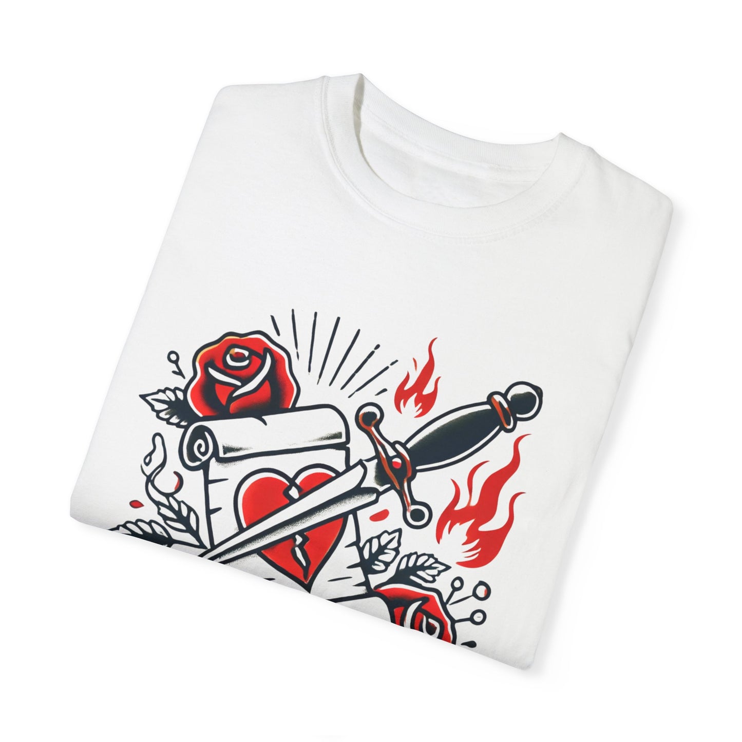 Vintage Love Letter & Dagger Tattoo T-Shirt – Unisex, Soft-Washed Cotton