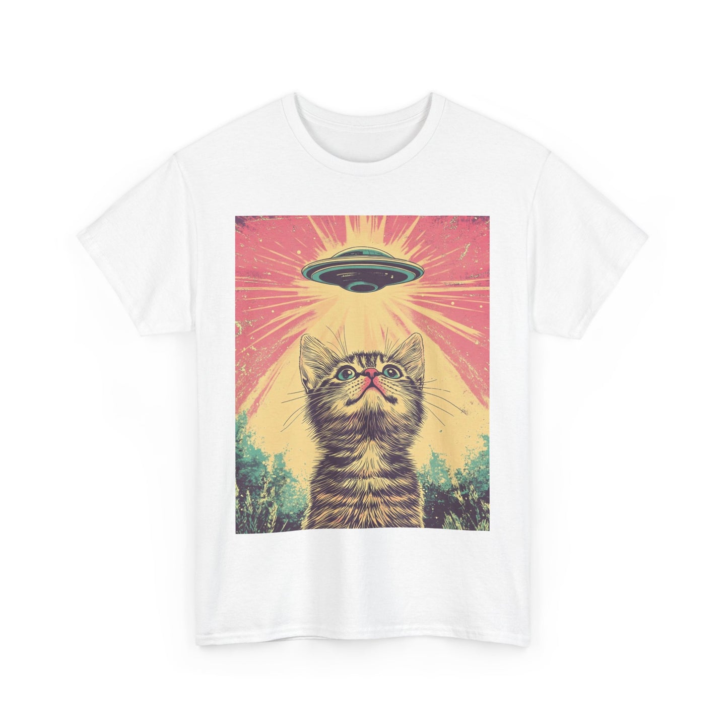 Retro UFO Cat Graphic Unisex Tee