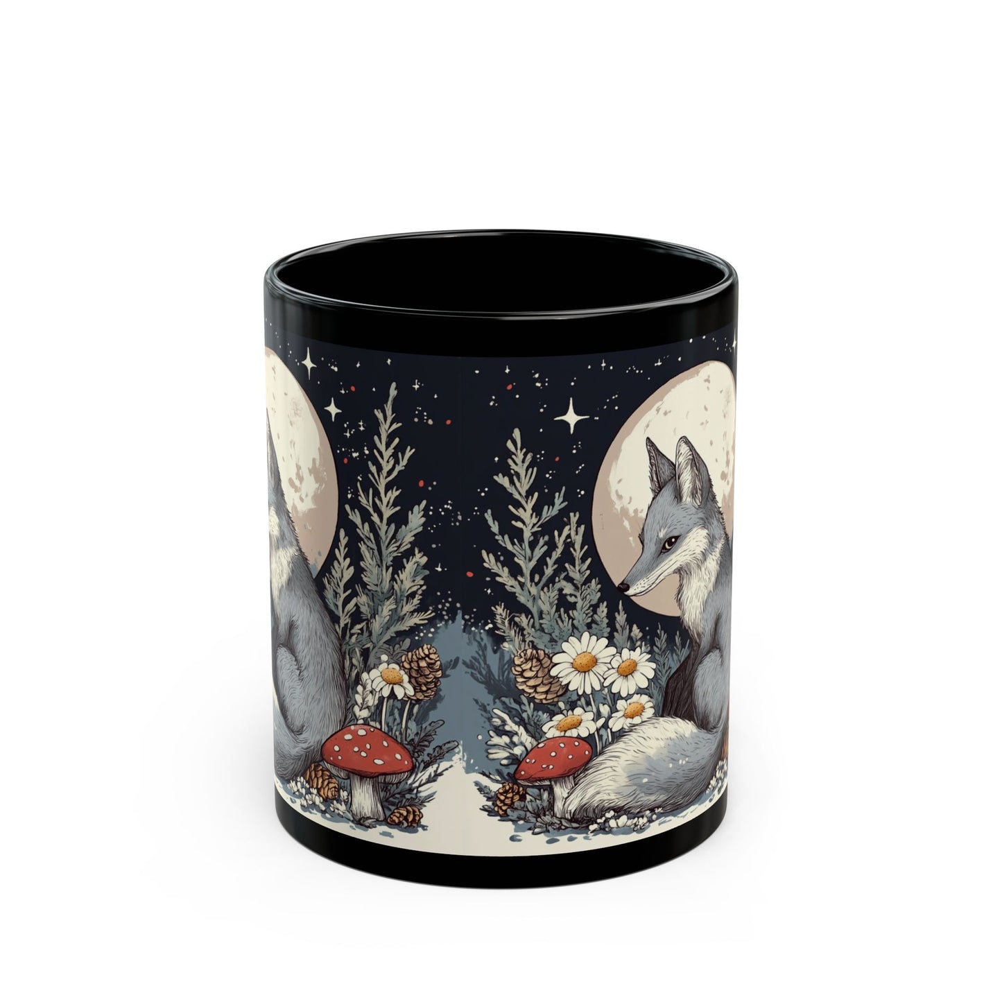 Mystical Woodland Fox Mug – Enchanting Fox with Moon and Forest Scene