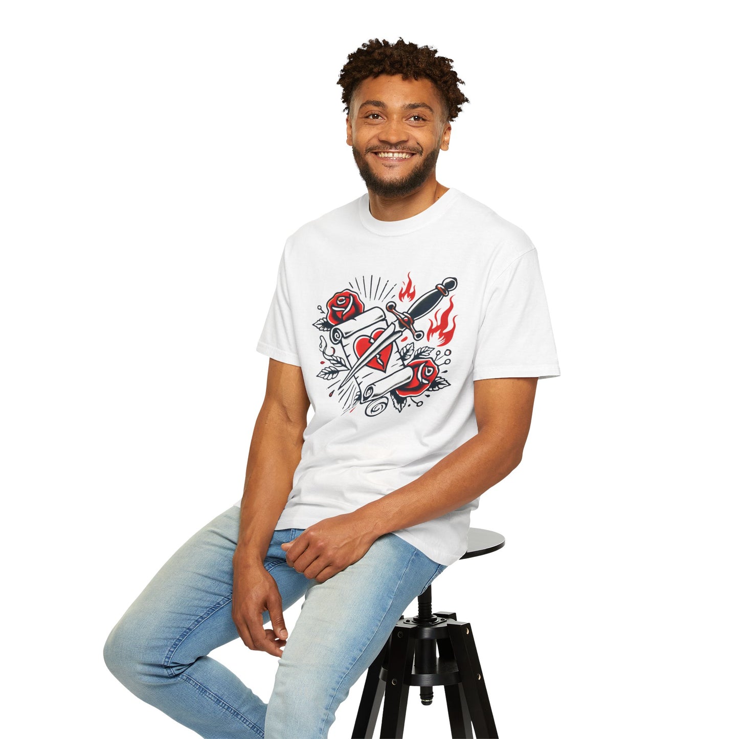 Vintage Love Letter & Dagger Tattoo T-Shirt – Unisex, Soft-Washed Cotton