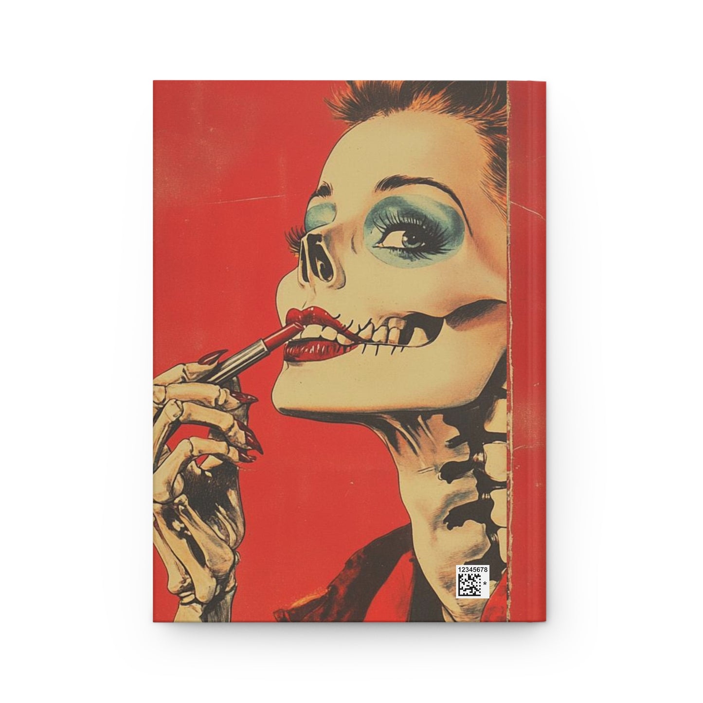 Vintage Skeleton Glam Hardcover Notebook – Red Matte Finish, 150 Lined Pages for Journaling & Creative Expression