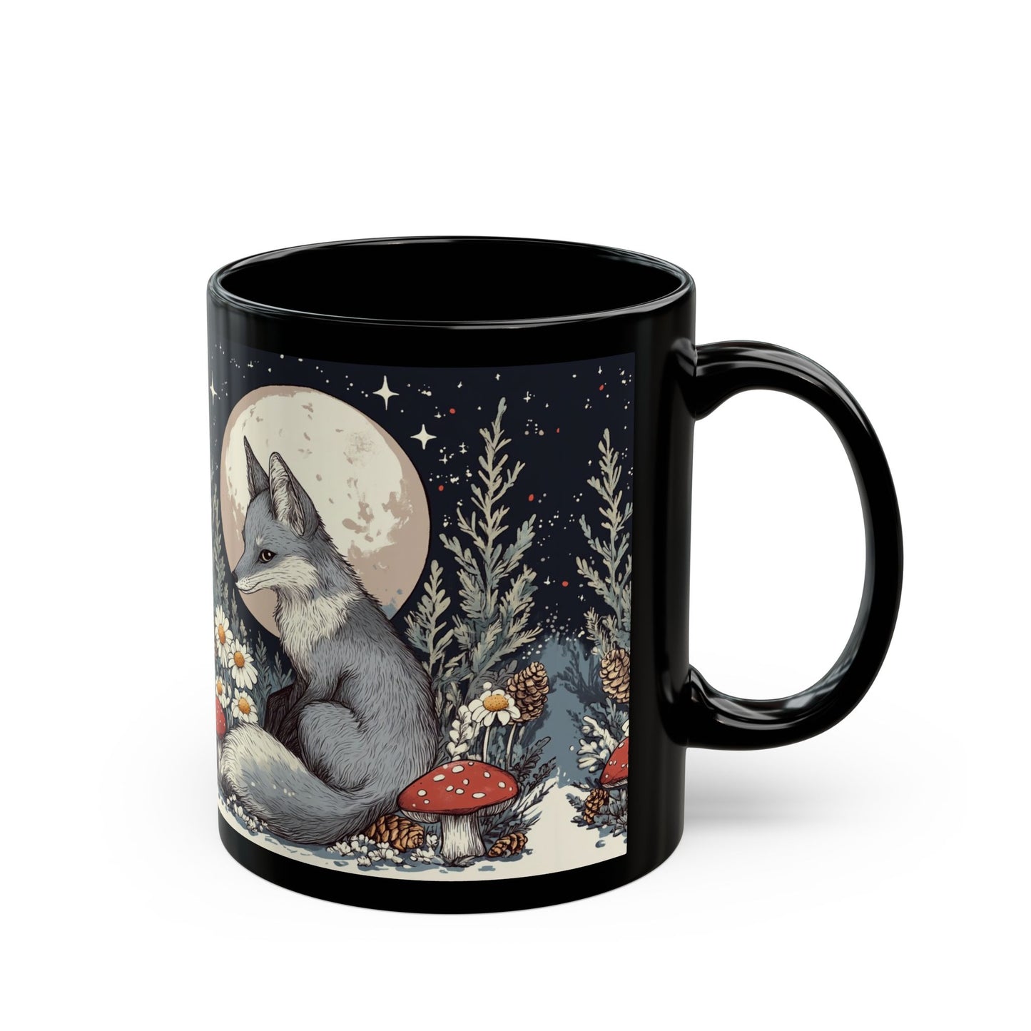 Mystical Woodland Fox Mug – Enchanting Fox with Moon and Forest Scene