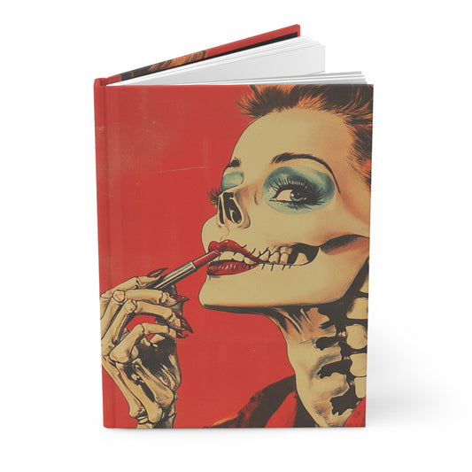 Vintage Skeleton Glam Hardcover Notebook – Red Matte Finish, 150 Lined Pages for Journaling & Creative Expression