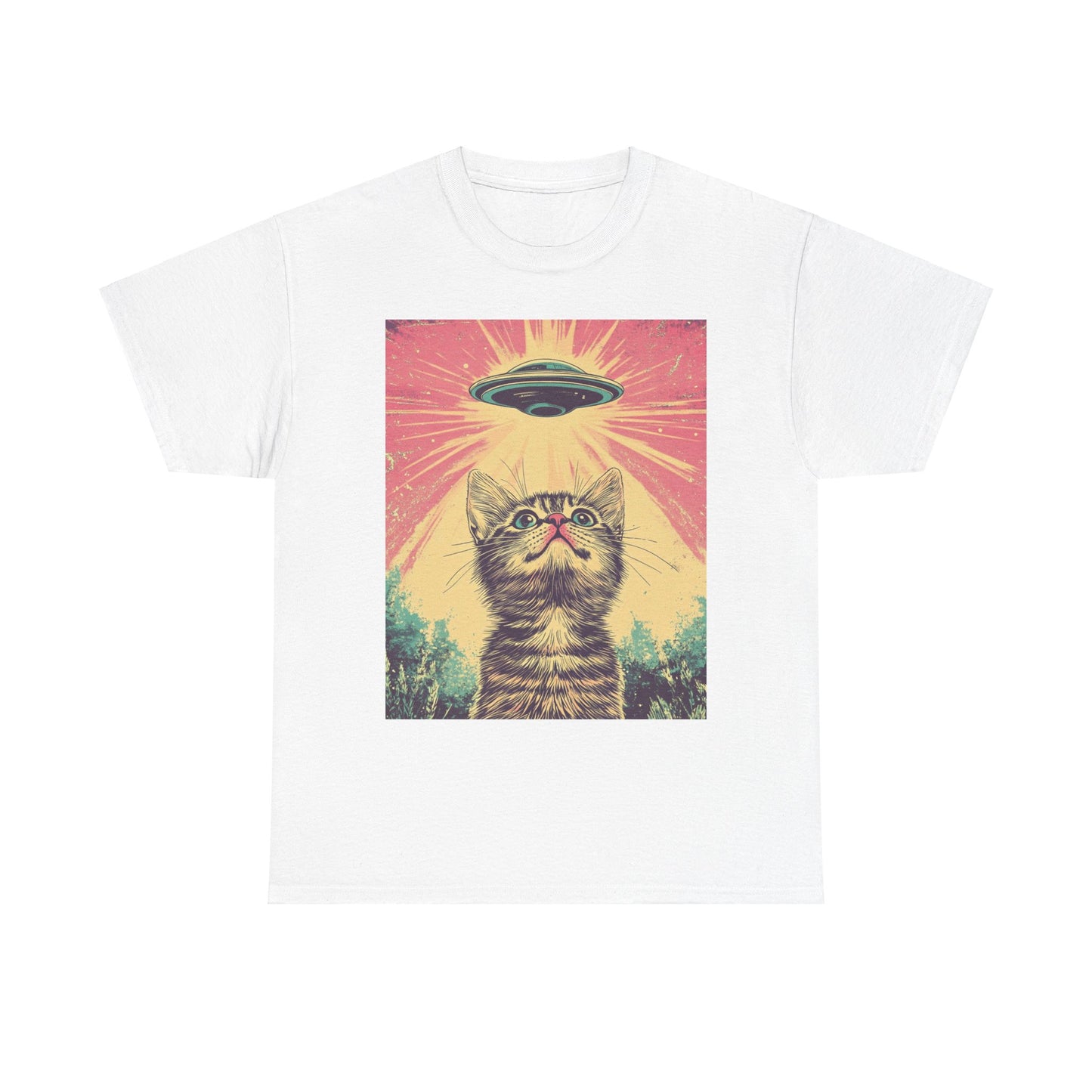 Retro UFO Cat Graphic Unisex Tee
