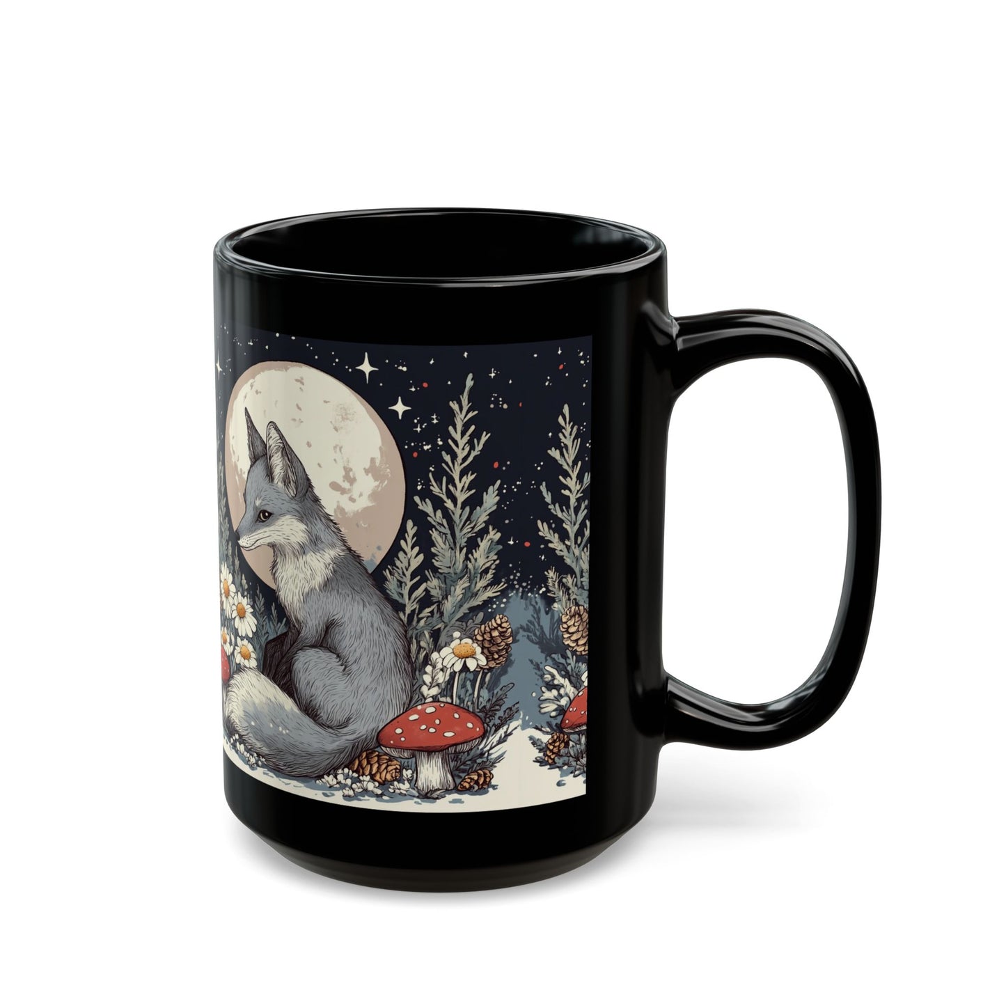 Mystical Woodland Fox Mug – Enchanting Fox with Moon and Forest Scene