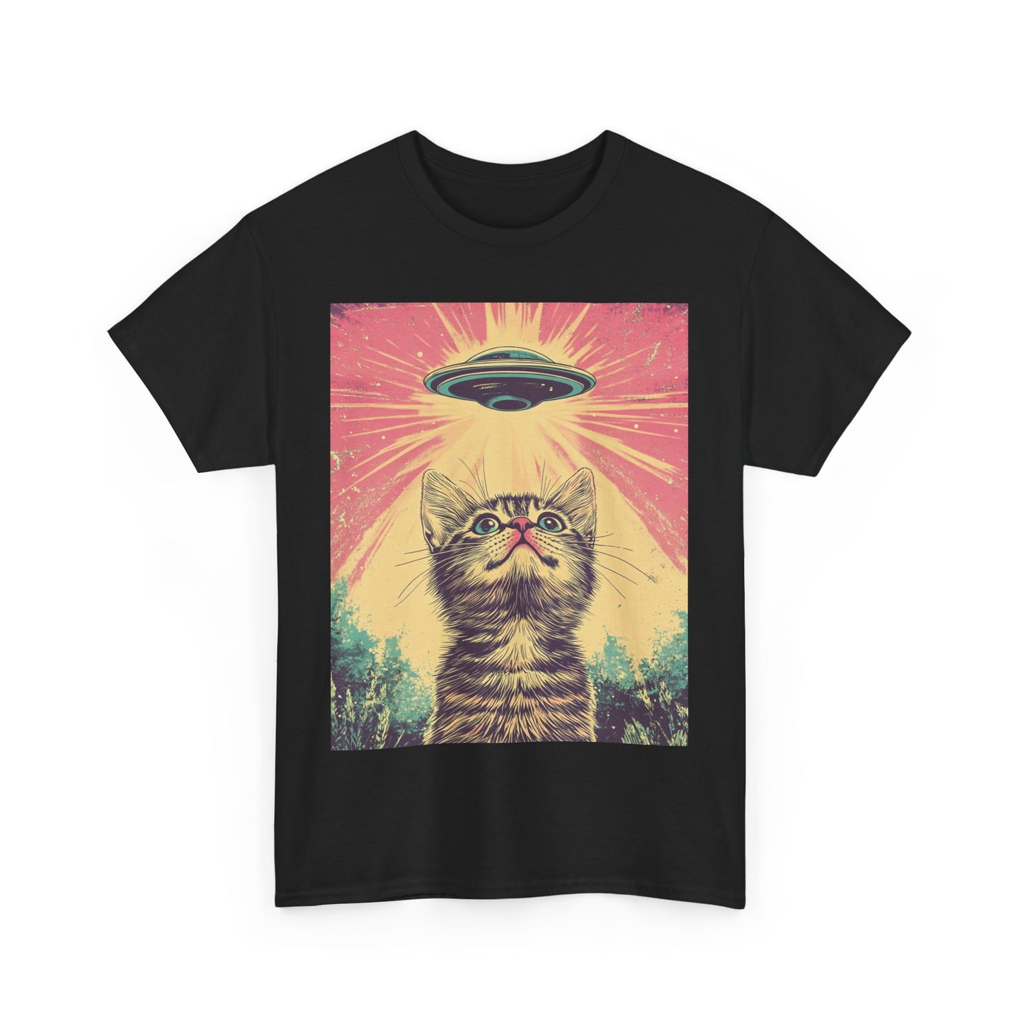 Retro UFO Cat Graphic Unisex Tee