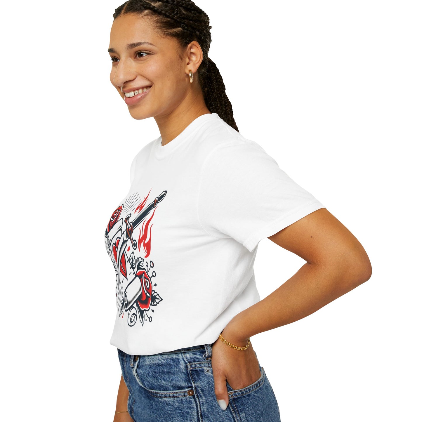 Vintage Love Letter & Dagger Tattoo T-Shirt – Unisex, Soft-Washed Cotton