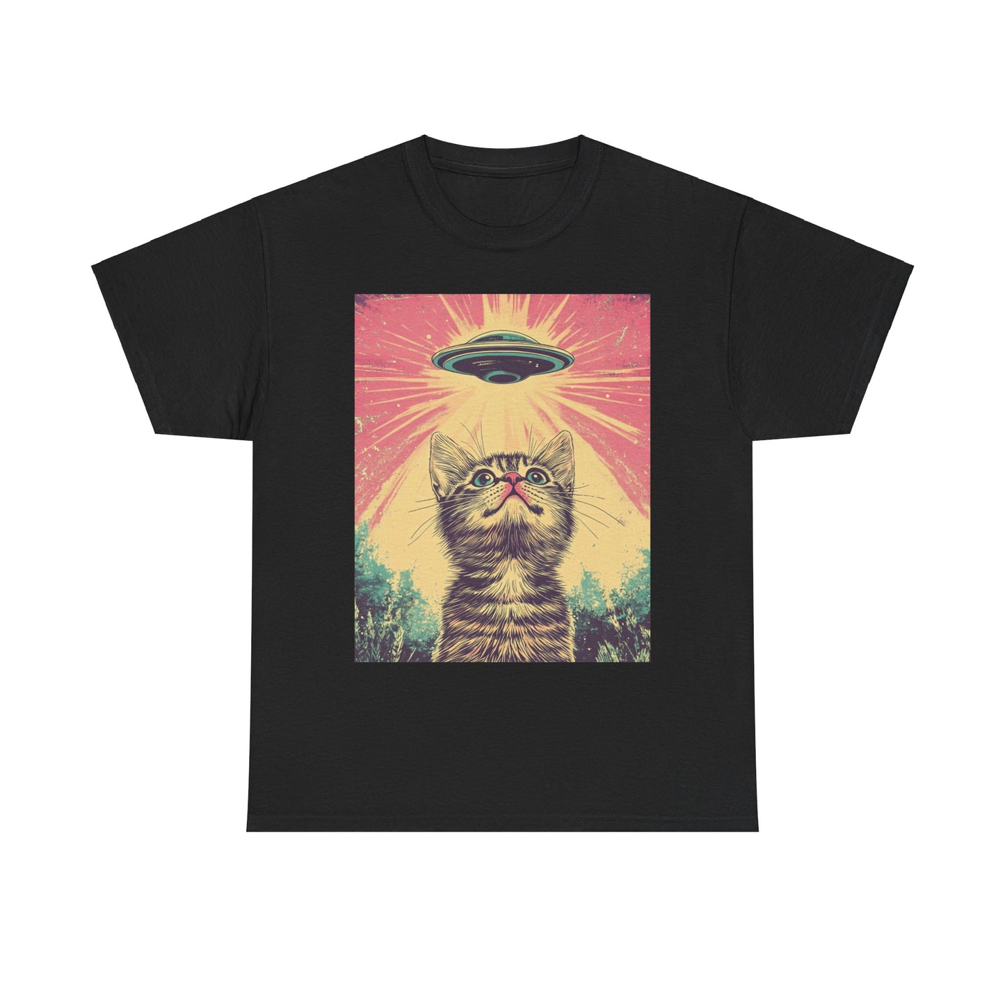 Retro UFO Cat Graphic Unisex Tee