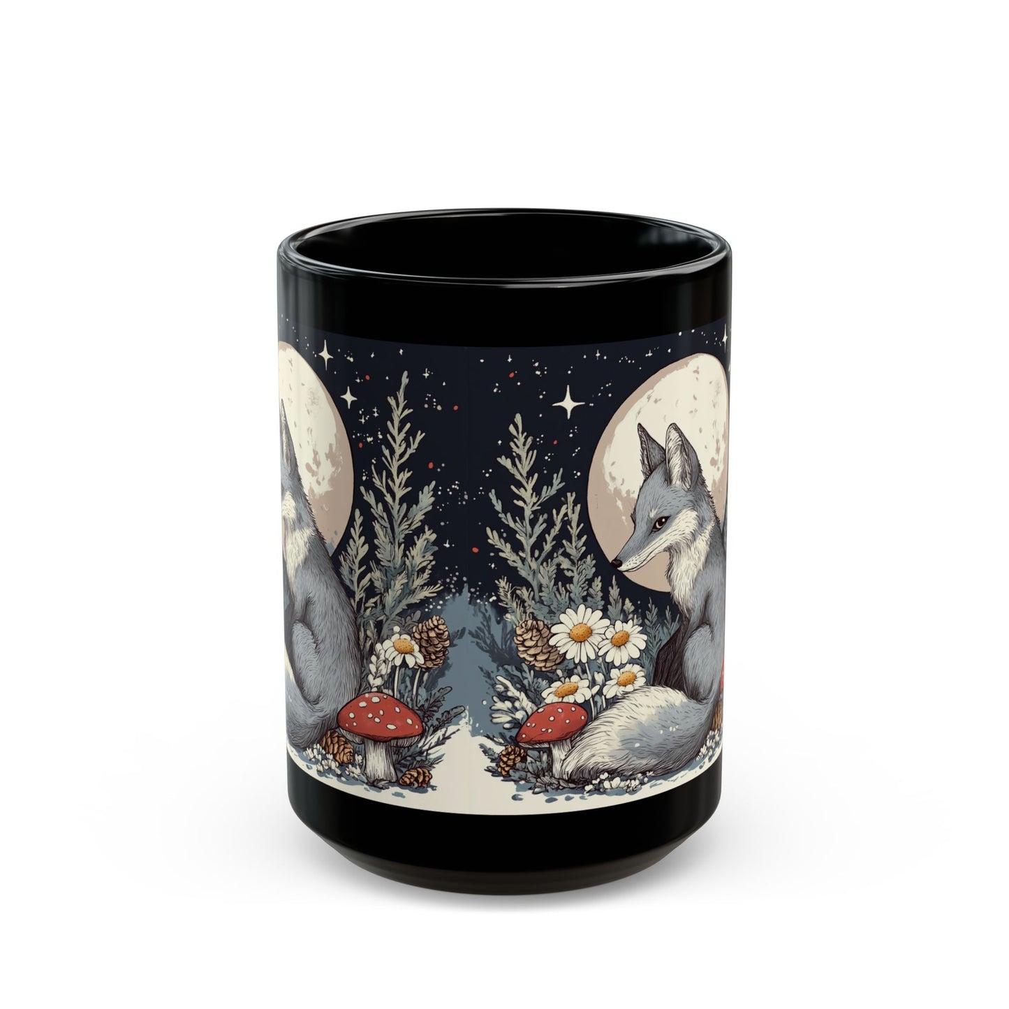 Mystical Woodland Fox Mug – Enchanting Fox with Moon and Forest Scene