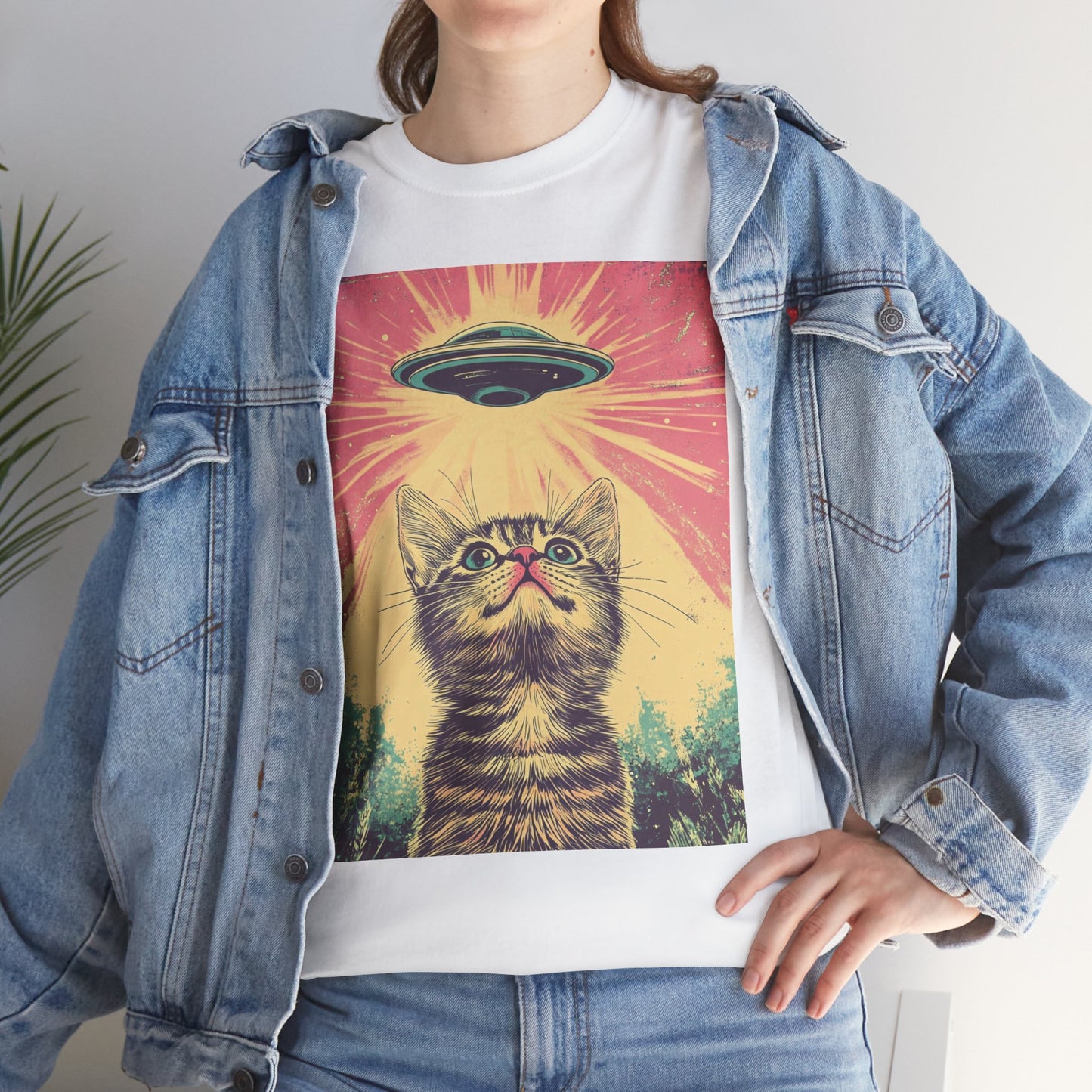 Retro UFO Cat Graphic Unisex Tee