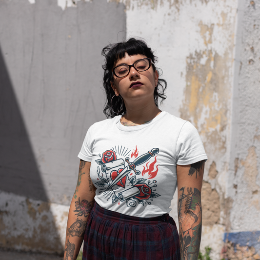 Vintage Love Letter & Dagger Tattoo T-Shirt – Unisex, Soft-Washed Cotton